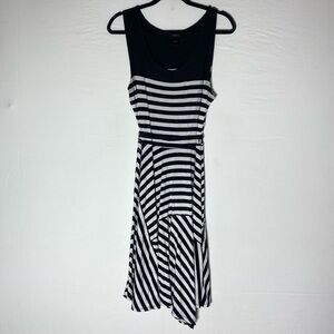 Ann Taylor Factory Striped Black and White Sleeveless Midi Dress L